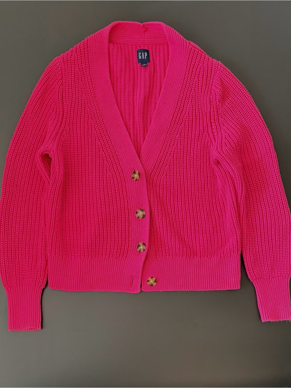 GAP Women's Bright Fuchsia Chunky V-Neck Cardigan